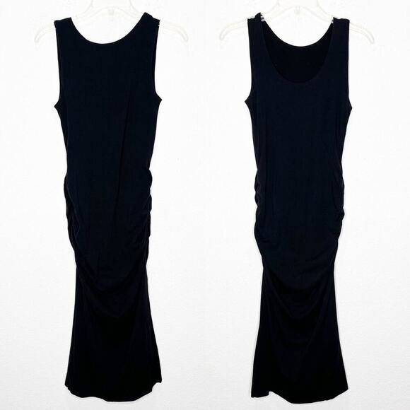 Athleta Comeback Tank Midi Dress Black Ruched Pima Cotton Fitted Minimalist - Picture 2 of 10